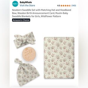 Wildflower newborn Swaddle Set with Hat and Bow. Photo set.